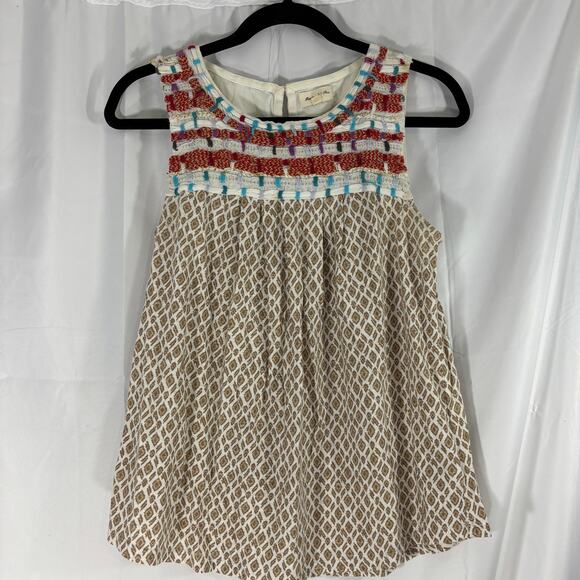 Anthropologie Meadow Rue sleeveless 100% cotton embroidered Top size XS - Picture 3 of 6